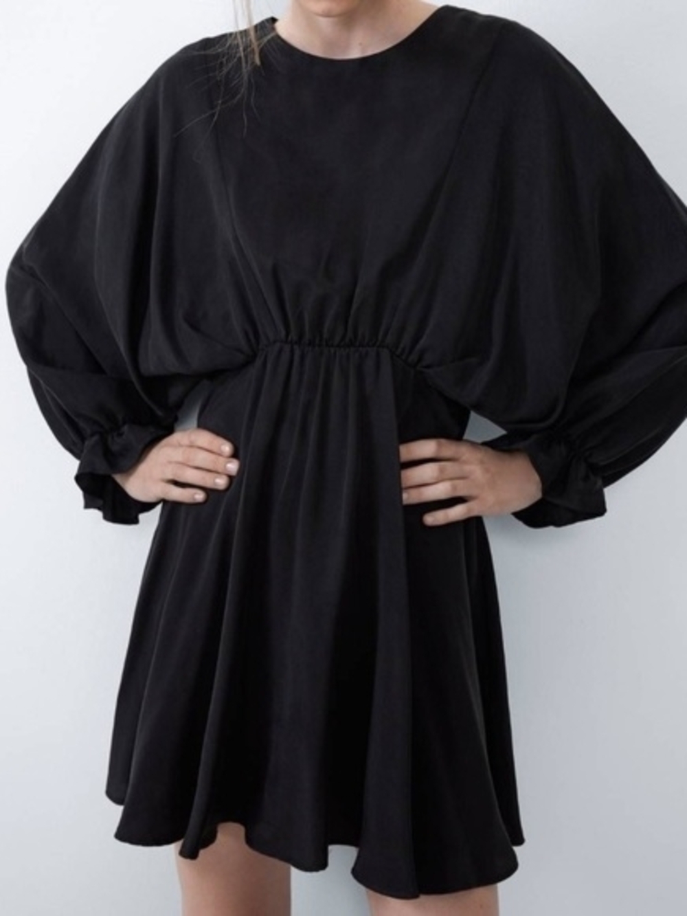 Zara Black Puff-Sleeve Mini Dress - Women